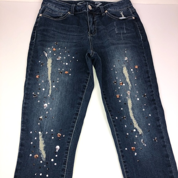 Seven7 Distressed Jewel Ankle Skinny Jeans 8 - Picture 16 of 16